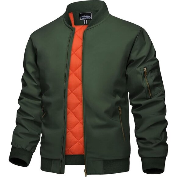 Men's Army Green Bomber Jacket Coats Stylish Casual Winter Warm Full Zip Pocket